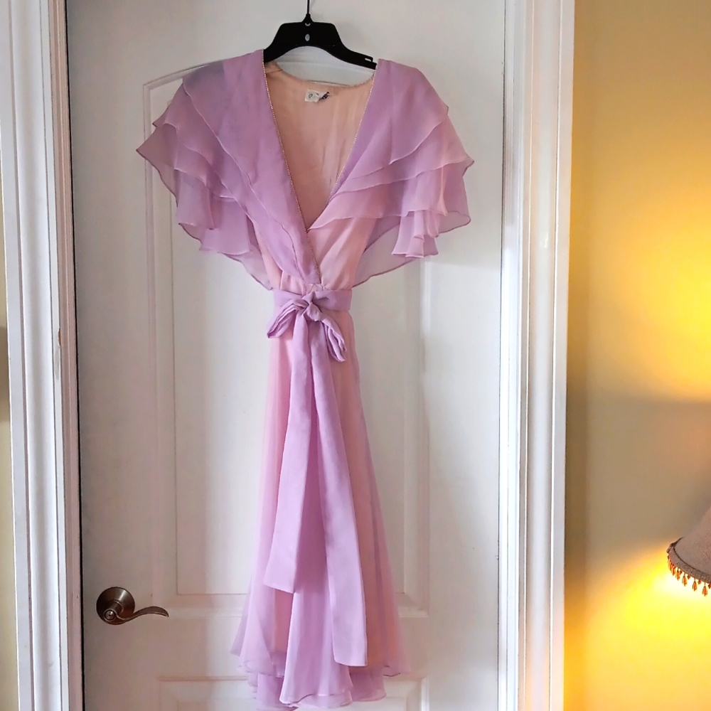 Beautiful lavender dress with delicate ruffles at the bottom